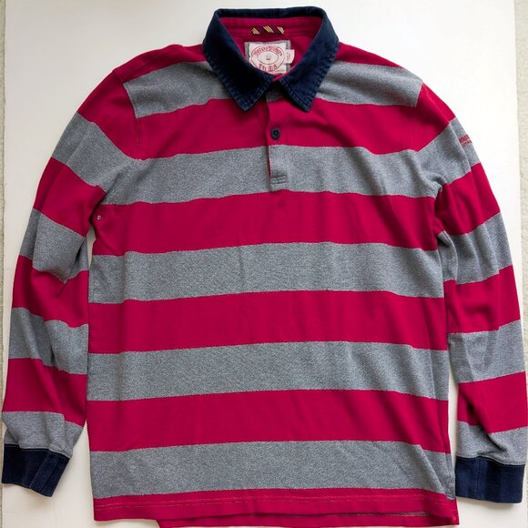 Brooks Brothers Long Sleeve Polo Gray Red Stripe L - “Established 1818” Sleeve - Picture 1 of 8